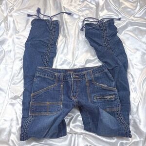 y2k Crest Jeans Blue Excellent Ruched Drawstring Cargo Low Rise Denim Pants 5/6